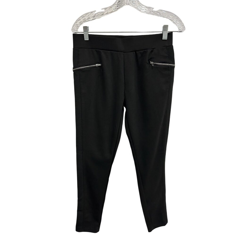 Level Eight Black Zipper Details Stretch Slim Fit Pants Size 10 Chic Minimalist